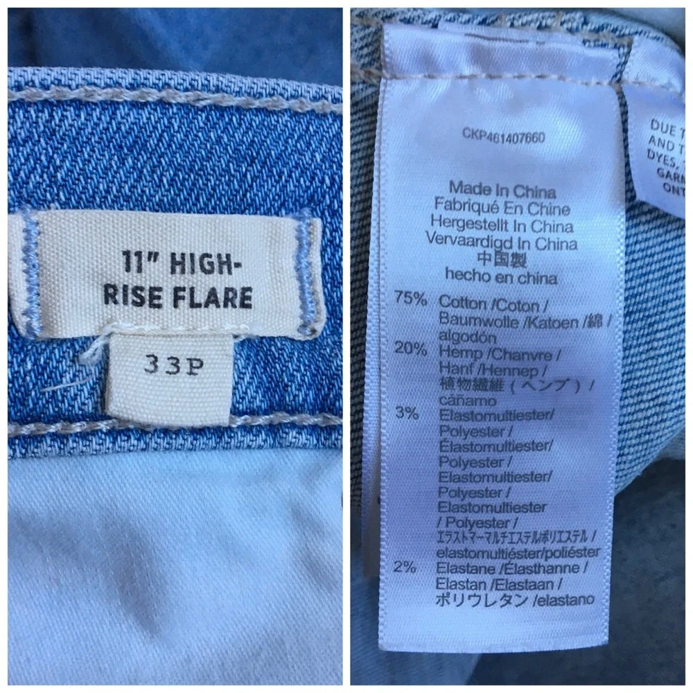 Madewell 11” High Rise Flare Jeans Knee Rip Edition in Eversfield Wash Size 33P - Picture 10 of 17